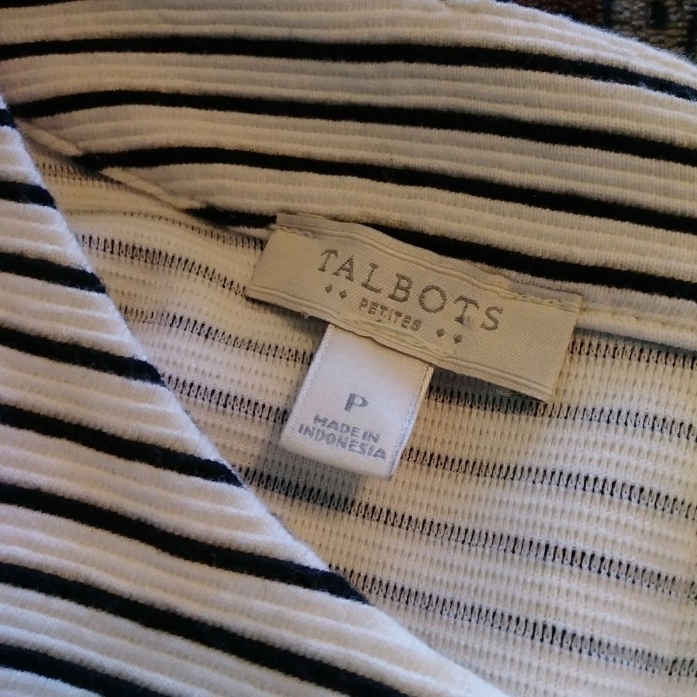 Talbots Textured Black & White Striped Boxy Top - Picture 3 of 6